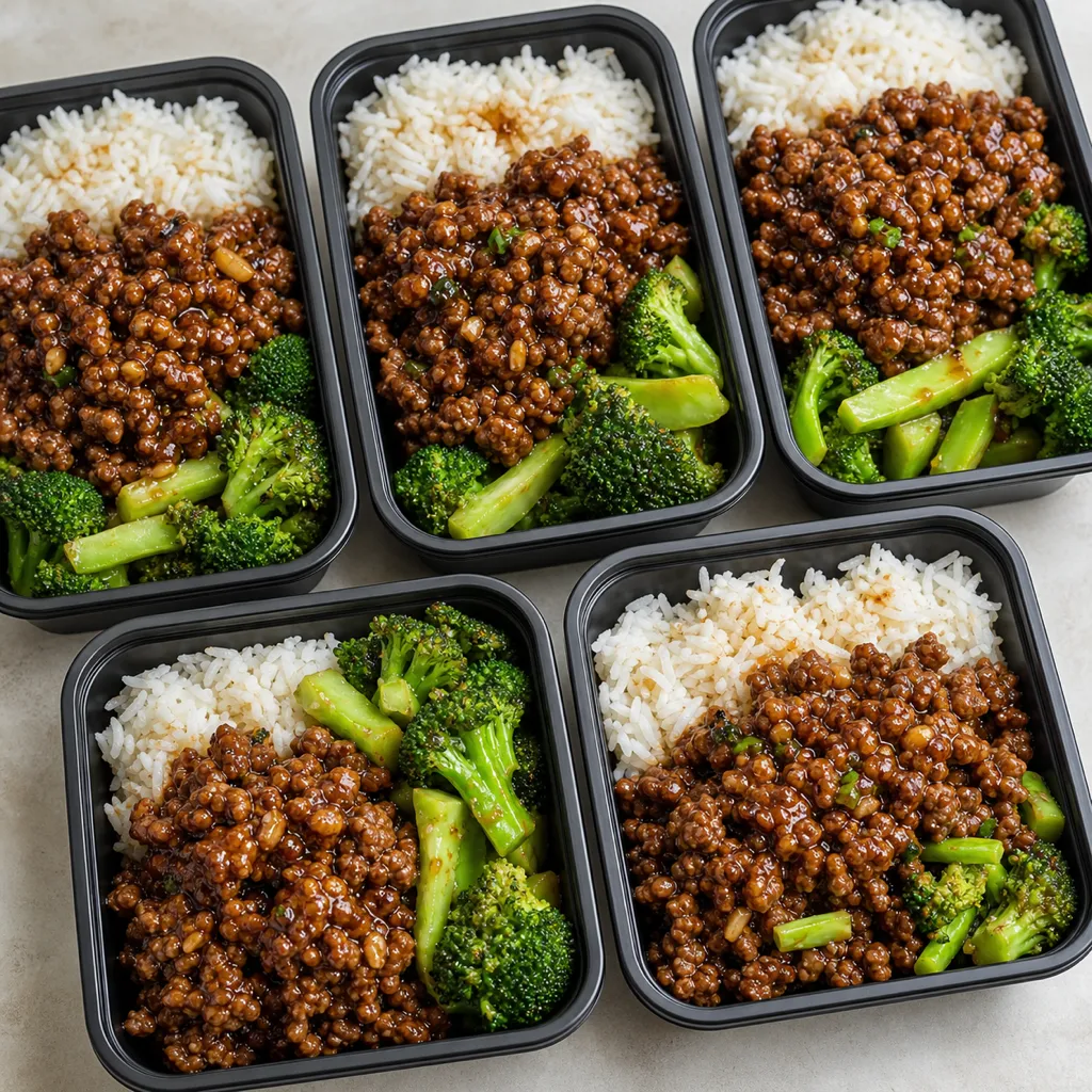 Sticky Garlic Beef meal prep recipe